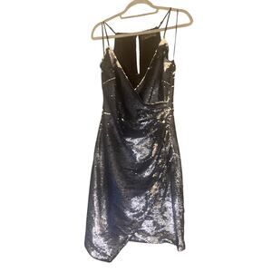 Adelyn Rae Dark Blue Sequin Cocktail Dress True Wrap V-Neck Lined Size medium